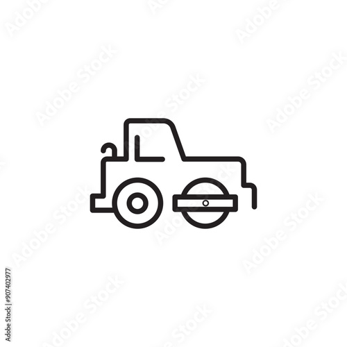 Steamroller vehicle industry construction icon. Road roller icon black and white vector sign. Editable icon.