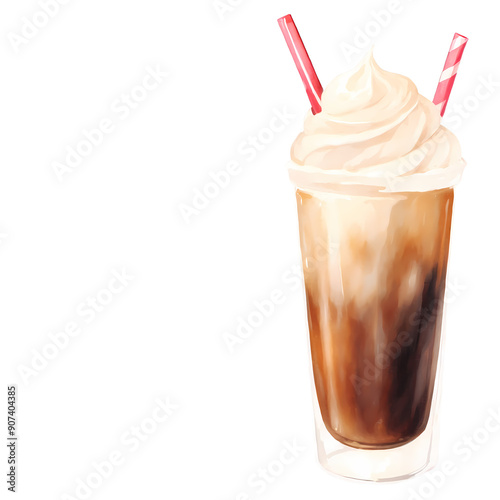 Root beer float in watercolor style in transparent back 






