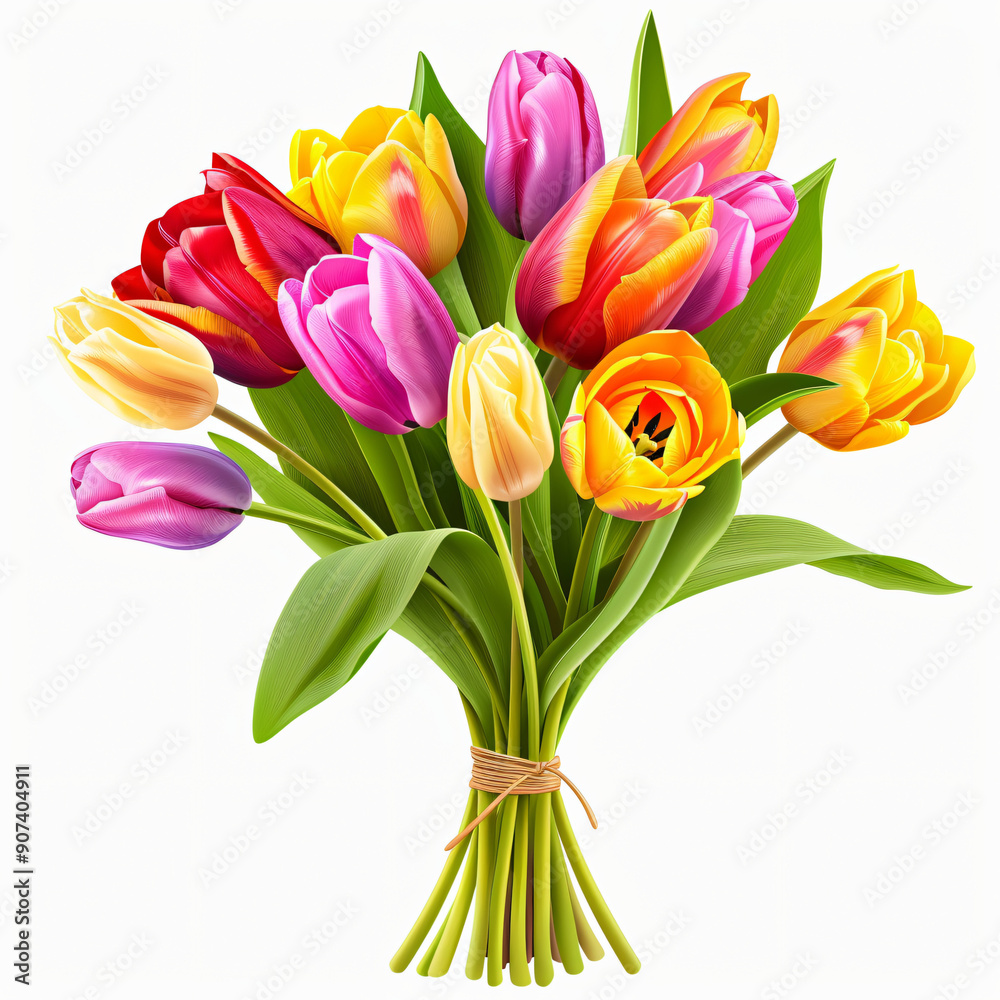 A colorful bouquet of tulips, transparent background A colorful bouquet of tulips, transparent background