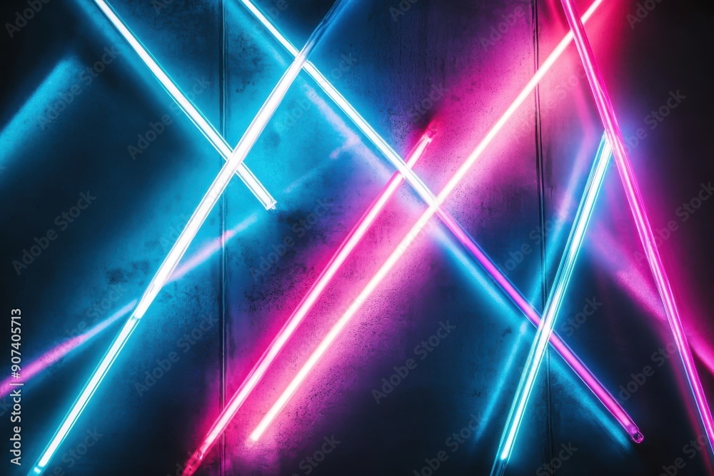 Neon light beams creating abstract, minimal designs on a dark surface, representing the flow of creative ideas and strategic problem-solving Neon light beams creating abstract, minimal designs on a dark surface, representing the flow of creative ideas and strategic problem-solving