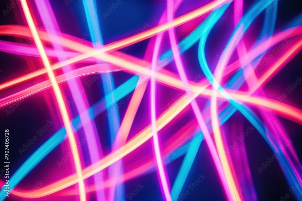 Obraz premium Neon light beams creating abstract, minimal designs on a dark surface, representing the flow of creative ideas and strategic problem-solving