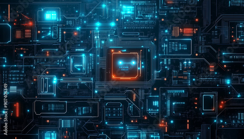 Abstract image visual, wired icons of various electric components and wired icons of various electric component, illustration