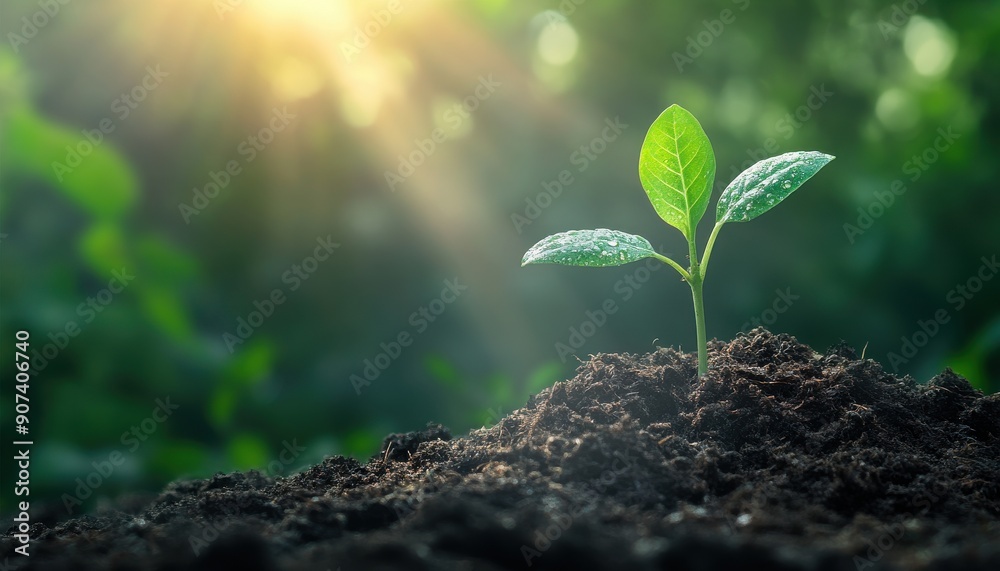 Single green sprout emerging from soil on a clean, minimal background, symbolizing growth, sustainability, and the environment Single green sprout emerging from soil on a clean, minimal background, symbolizing growth, sustainability, and the environment