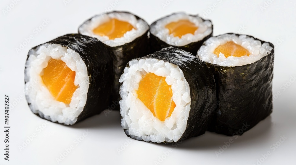 Close-up of maki sushi with ginger, isolated on a white background to highlight the elegant and traditional presentation Close-up of maki sushi with ginger, isolated on a white background to highlight the elegant and traditional presentation