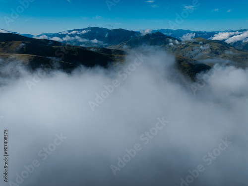 Aerial view of beautiful high altitude grassland mountain landscape