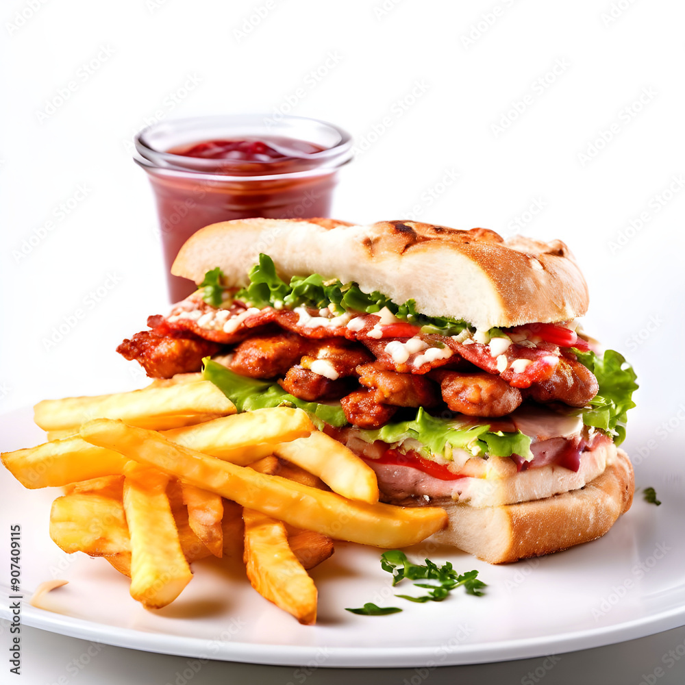 free photo sandwich with sausage with sauce and french fries free photo sandwich with sausage with sauce and french fries