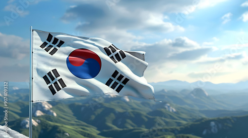 South Korean Flag Waving in Mountains