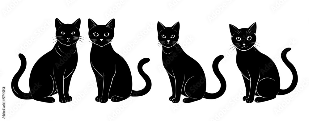 Fototapeta premium A Set of Detailed Cat Silhouettes