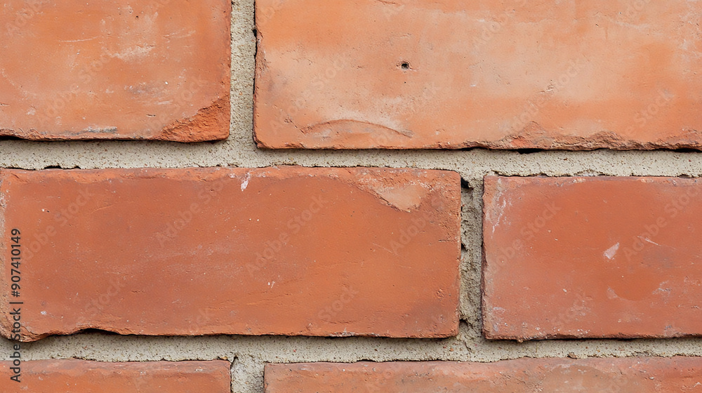 Obraz premium Red brick wall, with the rough texture of the bricks and the mortar lines clearly visible.