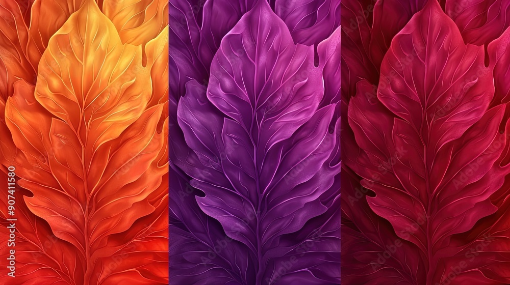 A Triad of Vividly Colored Leaves Arranged in a Gradient A Triad of Vividly Colored Leaves Arranged in a Gradient