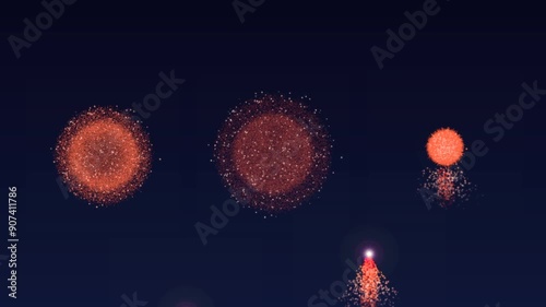 Fireworks on the dark sky background animation. New Year celebration.