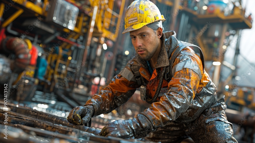 Hardworking Oil Rig Worker Conducting Maintenance in Challenging Conditions During the Day. Generative AI Hardworking Oil Rig Worker Conducting Maintenance in Challenging Conditions During the Day. Generative AI