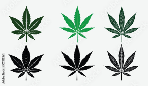 Set of Cannabis leaf green and black combo Package collection, Logo Icon Vector art illustration design