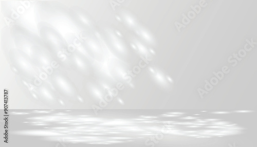 Sunlight on a gray wall, sunbeams in a room, sunny day background for product presentation. Vector illustration.
