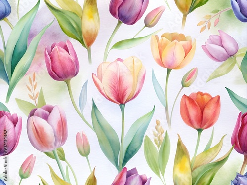 pattern with multi color tulips