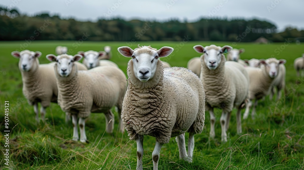 A group of sheep are standing in a field A group of sheep are standing in a field