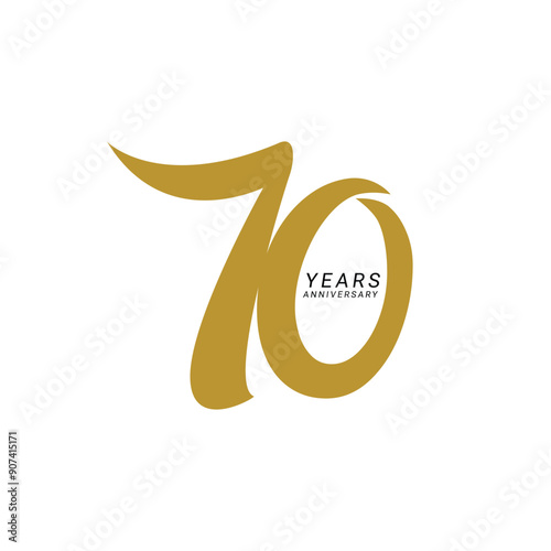 70th, 70 Year Anniversary Logo, Golden Color, Vector Template Design element for birthday, invitation, wedding, jubilee and greeting card illustration.