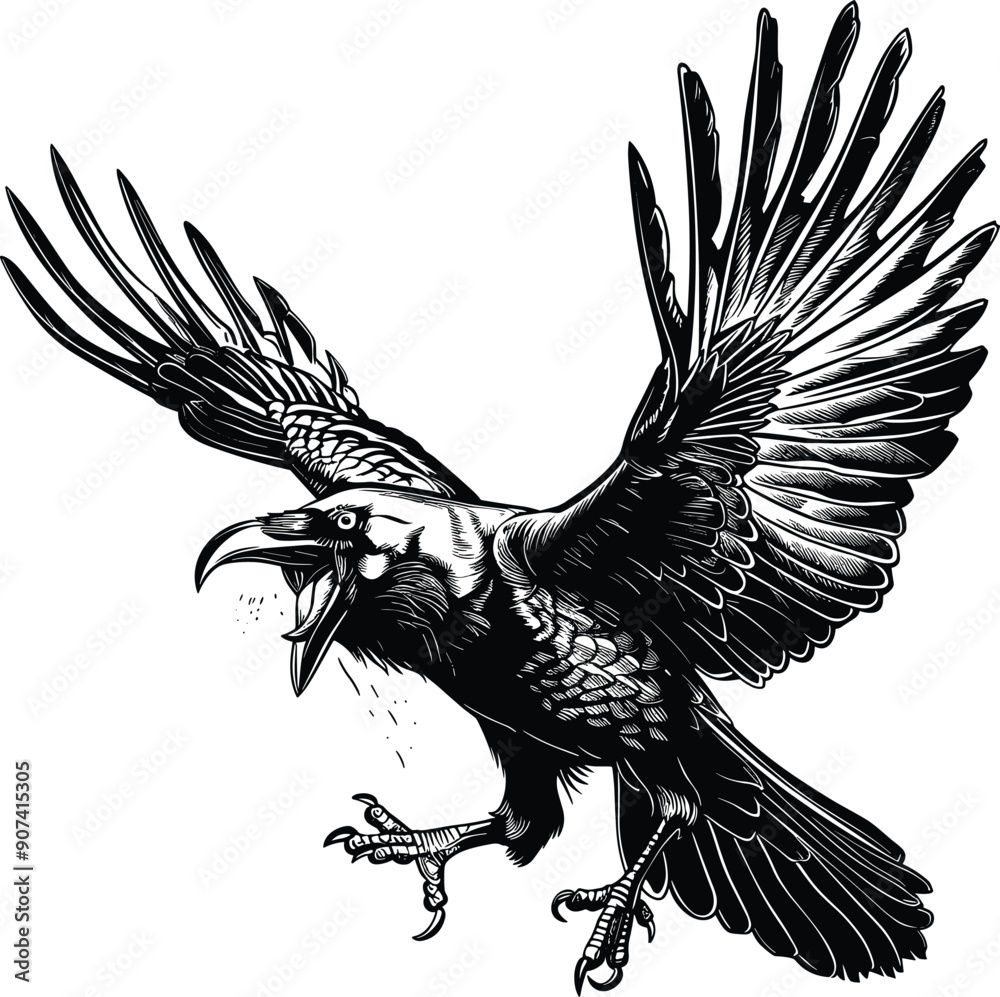 Fototapeta premium Aggressive Raven SVG, Crow Black Vector Illustration