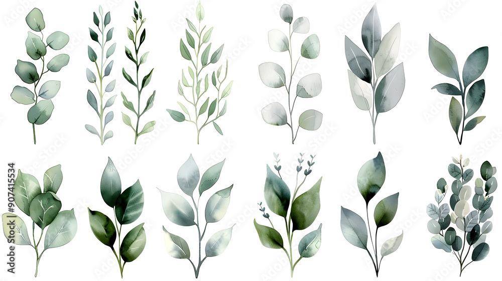 Watercolor Green Greenery Clipart Set Watercolor Green Greenery Clipart Set