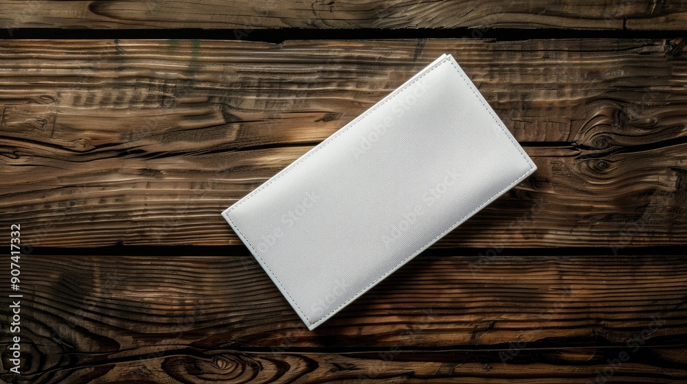 Clean white school checkbook on brown wooden background with space for text Clean white school checkbook on brown wooden background with space for text