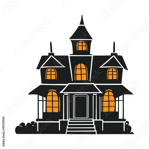 Dark Haunted House Silhouette Vector - Haunted Night Illustration photo