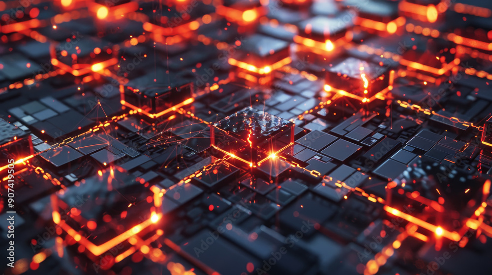 Blockchain network visualized with interconnected blocks Blockchain network visualized with interconnected blocks