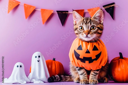 halloween card with cat and pumpkin
