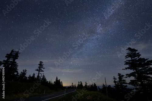Obraz na płótnie 銀河につづくように見える道路と星空 w salonie