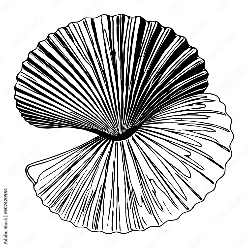 Obraz premium Shell. Black and white line art. Abstract shape. Summer pattern . Generated by Ai