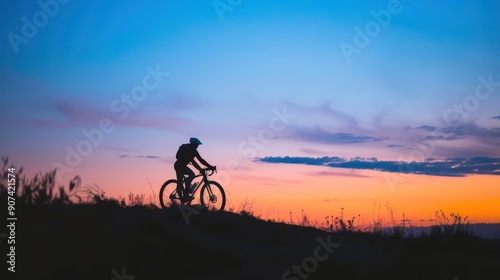 Wallpaper Mural Serene Cyclist Silhouette: Riding on Hilltop at Dusk Torontodigital.ca