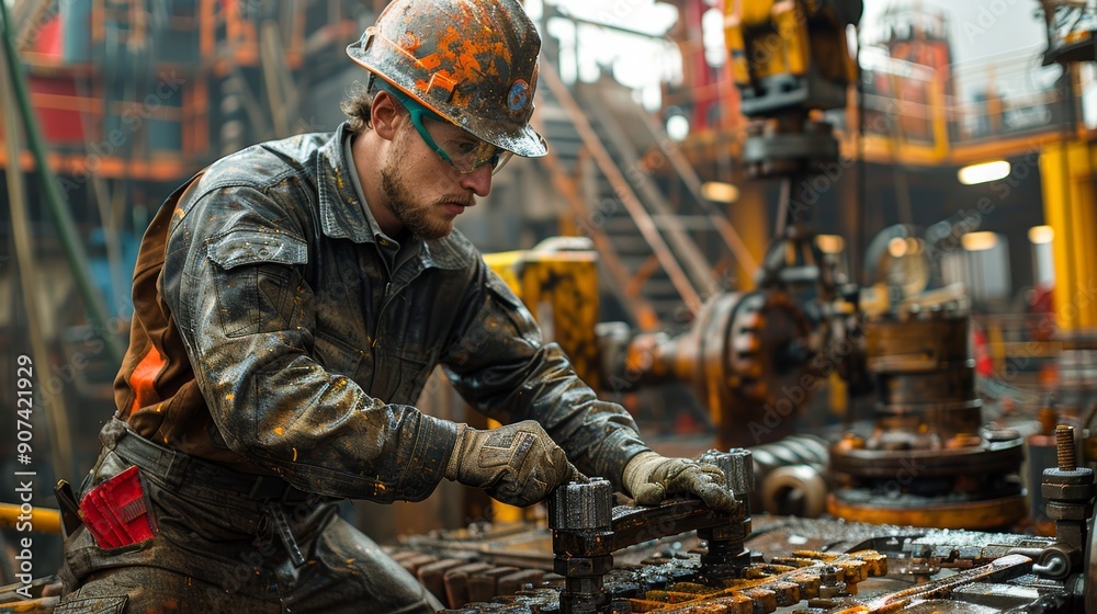Dedicated Worker Performing Maintenance Tasks in an Industrial Facility During Overcast Afternoon. Generative AI Dedicated Worker Performing Maintenance Tasks in an Industrial Facility During Overcast Afternoon. Generative AI