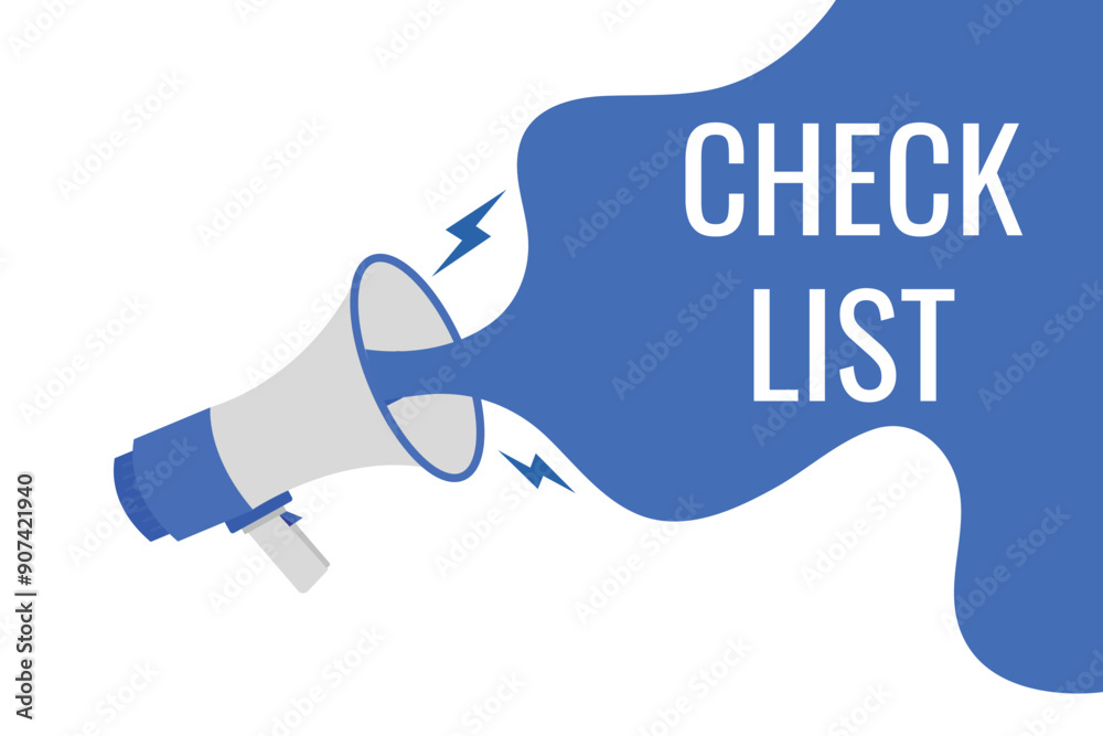 Check List button, banner, label, template for website. Check List text with colorful megaphone icon Check List button, banner, label, template for website. Check List text with colorful megaphone icon