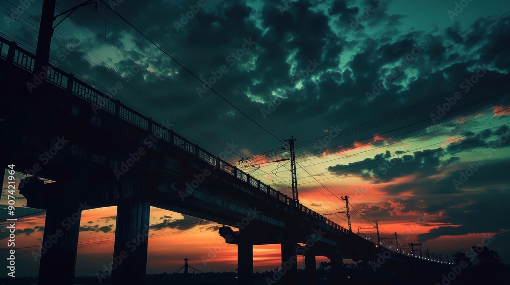 Tranquil Twilight Silhouette of Bridge Over Calm Waters. Tranquil Twilight Silhouette of Bridge Over Calm Waters.