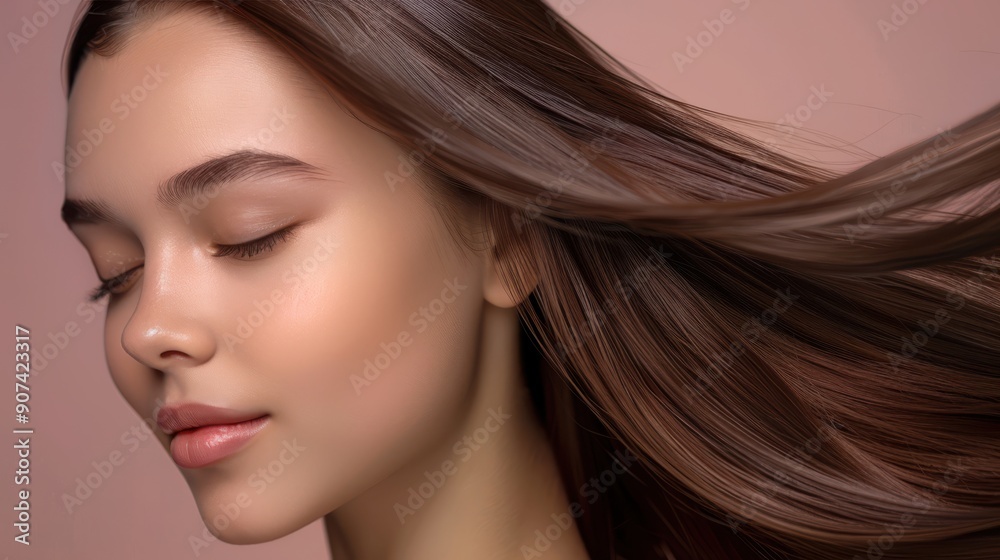 beautiful model girl with shiny brown straight long hair keratin straightening treatment care spa procedures smooth hairstyle beautiful model girl with shiny brown straight long hair keratin straightening treatment care spa procedures smooth hairstyle