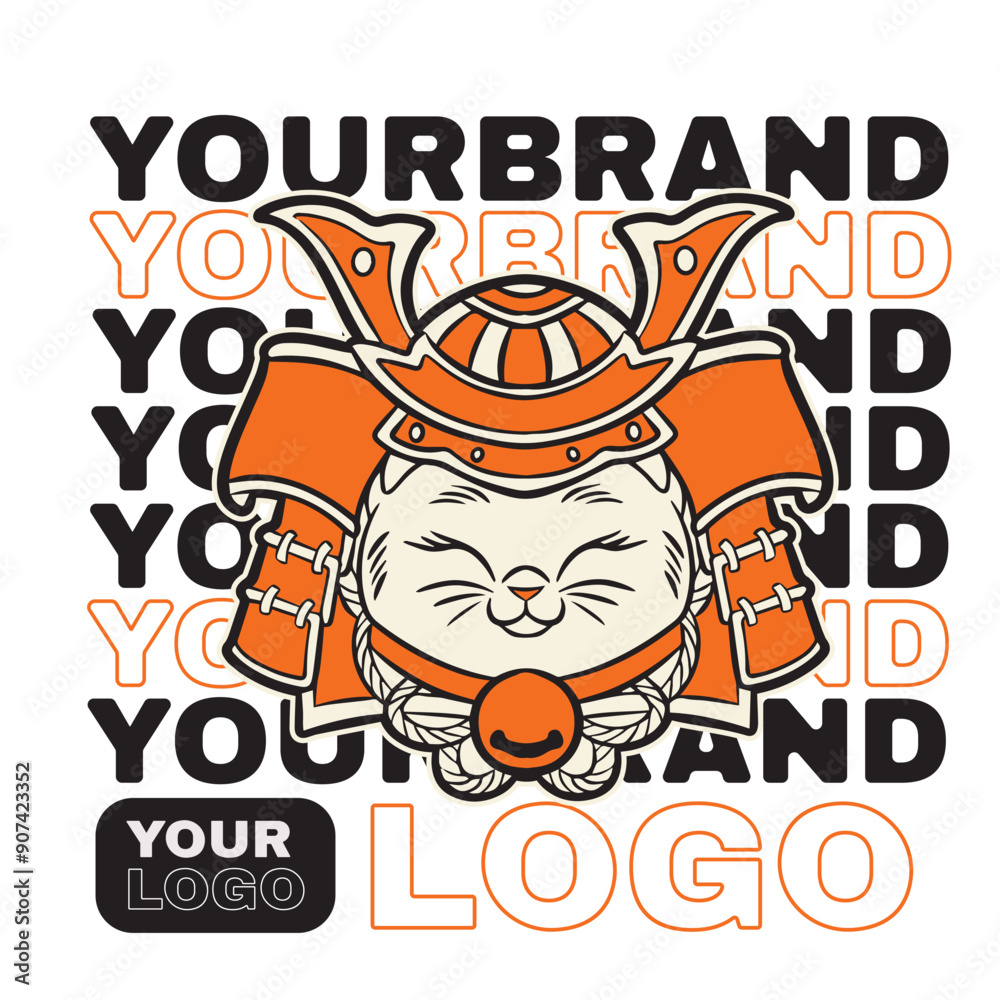 funny vector illustration of cat as a samurai , it can be use for shirt design or poster funny vector illustration of cat as a samurai , it can be use for shirt design or poster