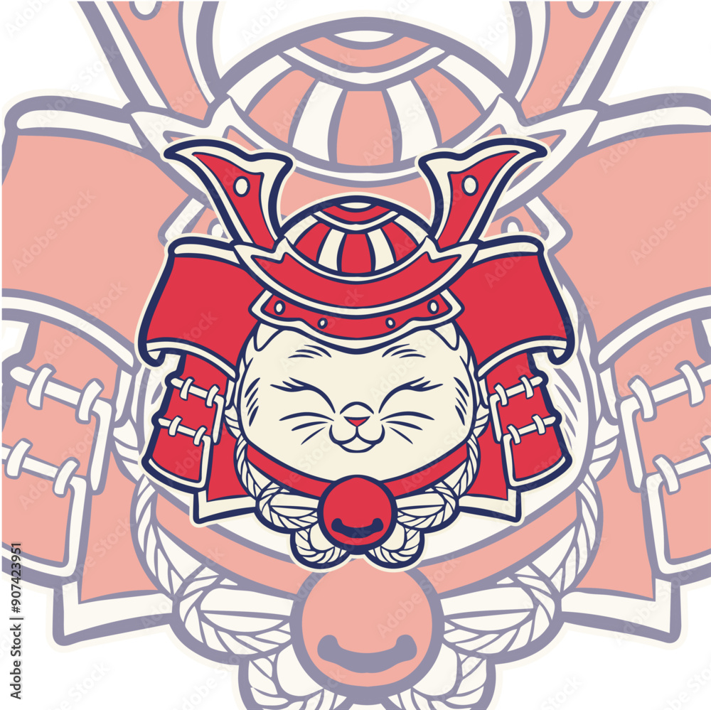 funny vector illustration of cat as a samurai , it can be use for shirt design or poster funny vector illustration of cat as a samurai , it can be use for shirt design or poster