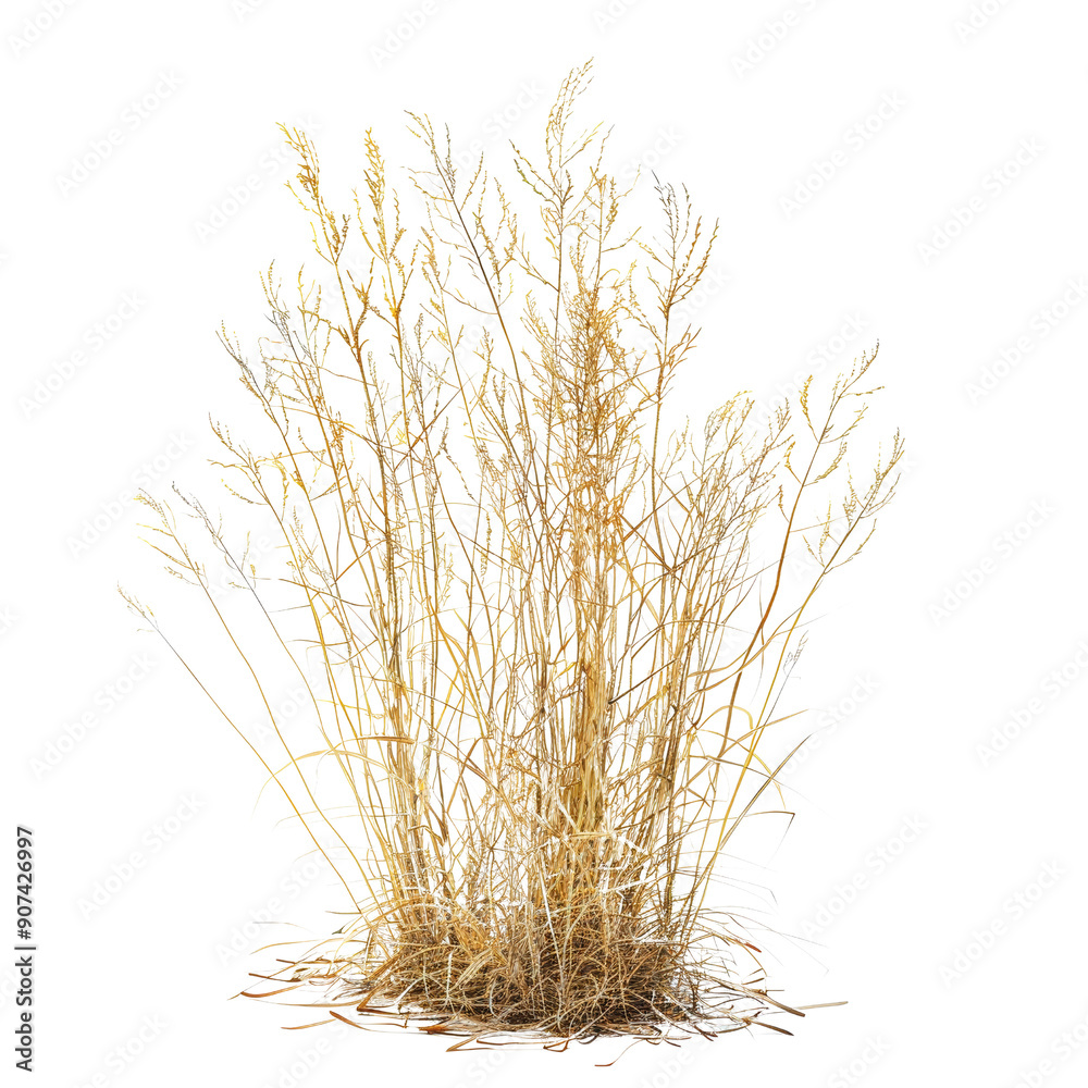 Fototapeta premium Golden Dry Grass Isolated on White Background - Natural Plant Texture for Design and Decoration