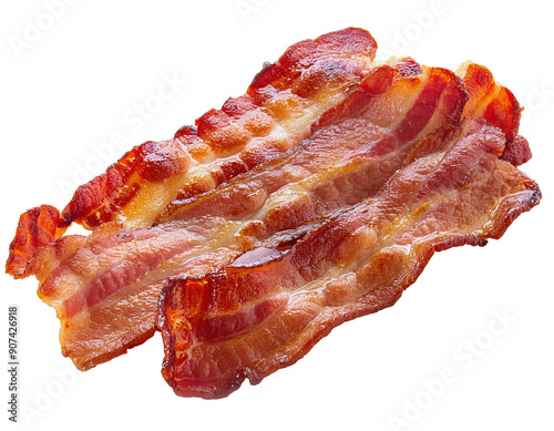 Deliciously crispy cooked bacon strips perfect for breakfast or as a savory topping in various dishes, isolated on a white or transparent background. photo