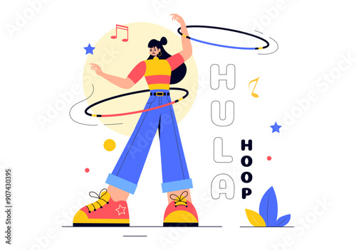 Hula Hoop Vector Illustration with People Exercising and Playing Hula Hoops, Engaged in Fitness Training Activities in a Flat Style Cartoon Background