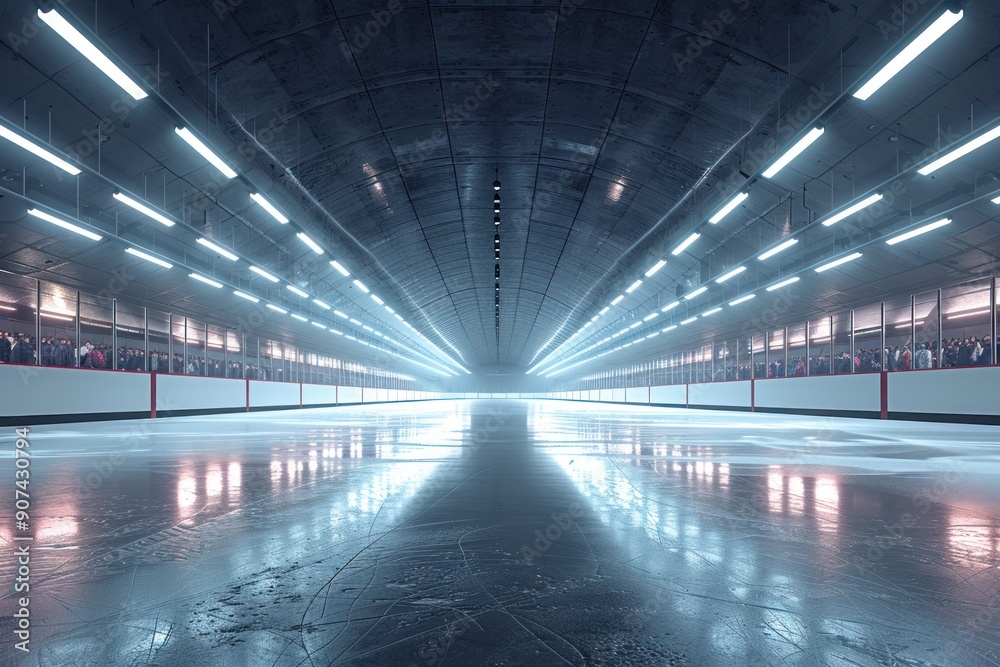 Empty Ice Rink with Fluorescent Lights. Empty Ice Rink with Fluorescent Lights.