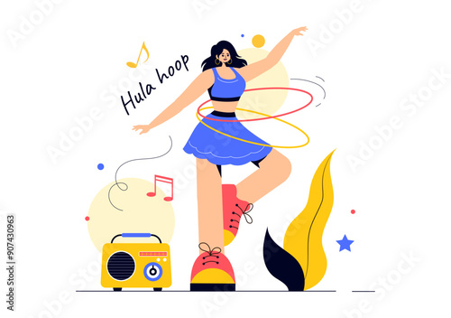Hula Hoop Vector Illustration with People Exercising and Playing Hula Hoops, Engaged in Fitness Training Activities in a Flat Style Cartoon Background