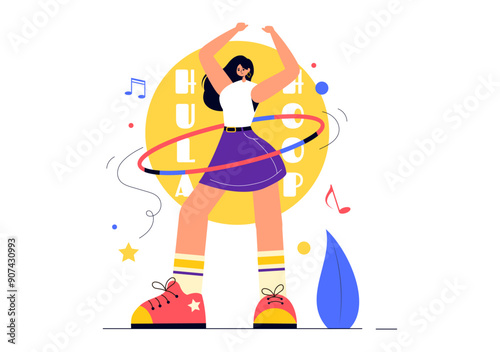 Hula Hoop Vector Illustration with People Exercising and Playing Hula Hoops, Engaged in Fitness Training Activities in a Flat Style Cartoon Background
