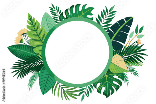 Tropical Leaf Frame with White Circle