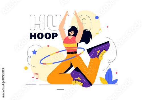Hula Hoop Vector Illustration with People Exercising and Playing Hula Hoops, Engaged in Fitness Training Activities in a Flat Style Cartoon Background