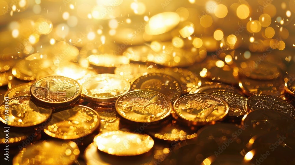 pile gold coins sparkling bright light symbolizing financial success prosperity pile gold coins sparkling bright light symbolizing financial success prosperity