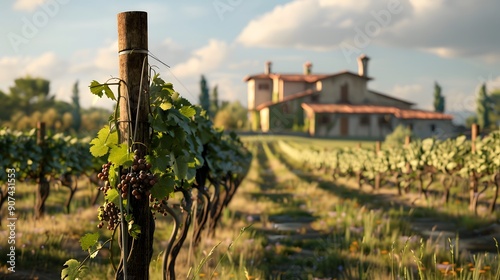 Vineyard with Farmhouse in the Background