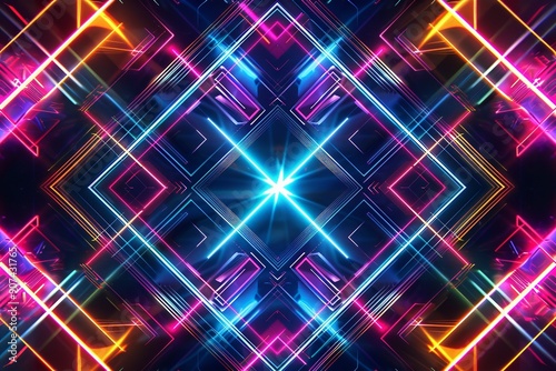 Abstract geometric background glowing with neon lights. Generative Ai