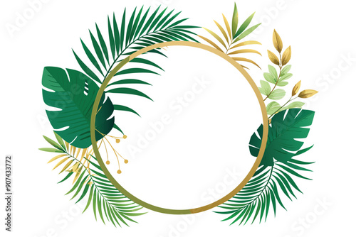 Tropical Leaf Frame with Golden Circle