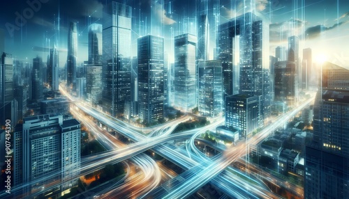 Nighttime city traffic with illuminated