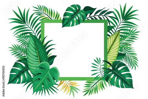 Green Tropical Leaves Surrounding a Square Frame